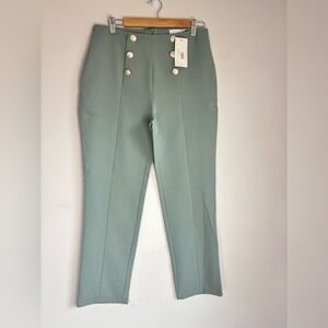 High-Waist Mint Green Button Front Pants
